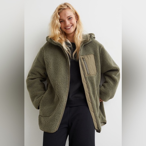 H&M Jackets & Blazers - H&M Sherpa Bomber Jacket Green Large